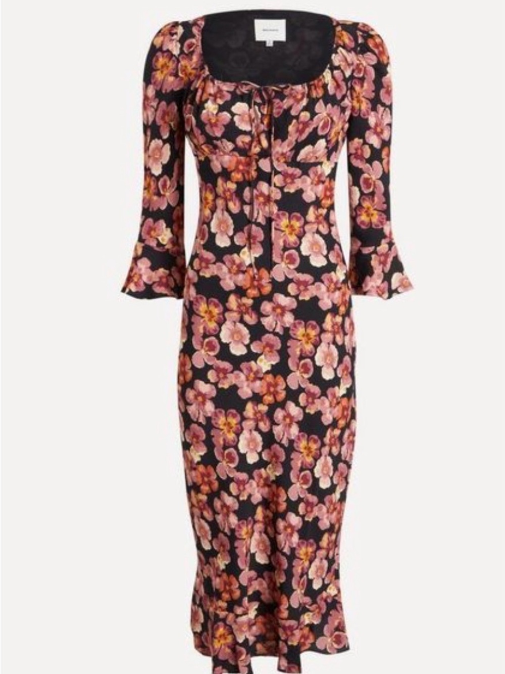 The Kiley midi Dress from Reformation iwith long bell sleeves